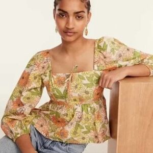 J.Crew Squareneck Tie-Front Top in Zinnia Floral Women’s Size 10 100% Cotton